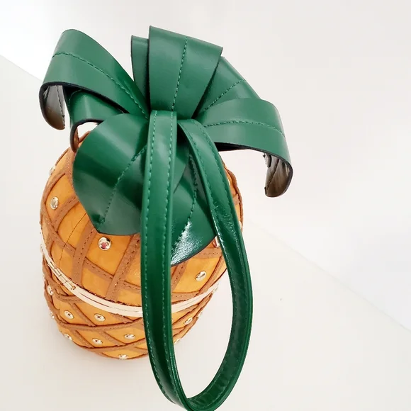 Diophy Leather Pineapple Shape Yellow Satchel Crossbody Purse - Picture 5 of 13